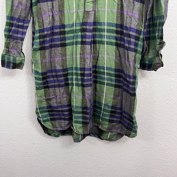 SANDRO PARIS GREEN PLAID LONG SLEEVE RUFFLE NECK HI-LOW SHIRT DRESS Size M - Picture 7 of 16
